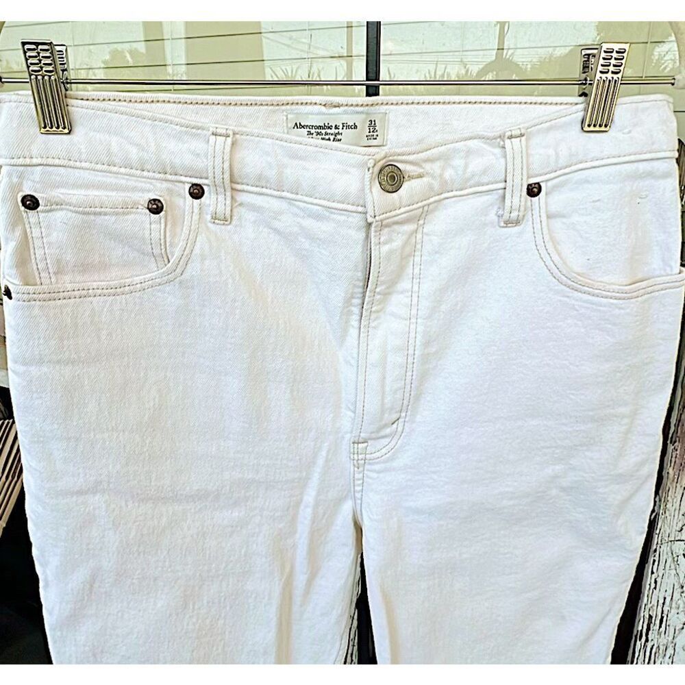 Abercrombie & Fitch 90’s Straight Ultra High Rise Ecru White Size 31/12R - Picture 3 of 6